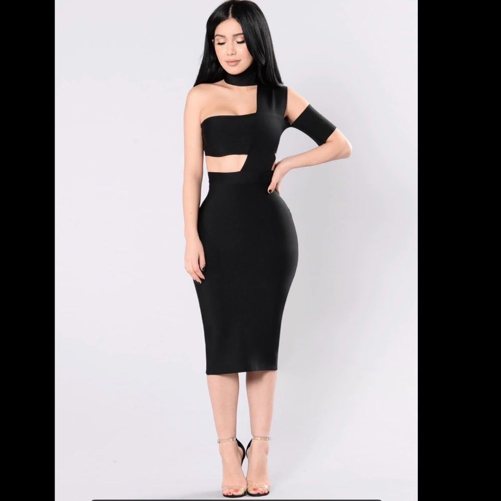 Fashion Nova “Hot Exposure Bandage Dress” - Black